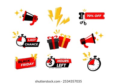 Black Friday Vektorsymbole und Banner-Kollektion für atemberaubende Verkaufsaktionen
