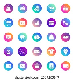 Ícones de vetor de sexta-feira preta em círculos de gradiente de cor isolados no fundo branco. Ícones Black Friday definidos para web e design de interface do usuário