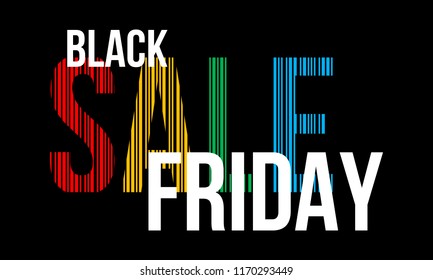 black friday, vector illustration advertising barcode style poster with black background