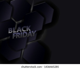 Black Friday - Vector illustration. Dark abstract background with polygonal geometric shapes. Advertising banner design. Black Friday sale horizontal banner. Seasonal discount offer.