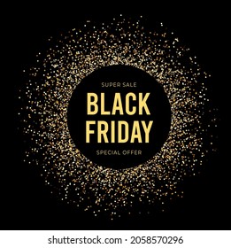 Schwarze Friday-Vektorgrafik mit goldenem Funken auf schwarzem Hintergrund