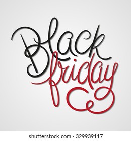 Black Friday Vector Illustration. Black & Red Hand Lettered Text with Shadows.