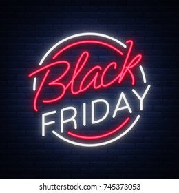 Black Friday vector isolated, poster banner in neon style. Bright sign sales Black Friday discounts