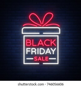 Black Friday vector isolated, poster banner in neon style. Bright sign sales Black Friday discounts