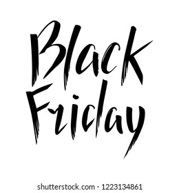 Black Friday vector lettering on white background. Black Friday inscription isolated. Sale and discount event design element. Shopping holiday invitation. Handdrawn lettering for Black Friday Sale