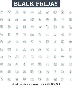 Black friday vector line icons set. BlackFriday, Deals, Discounts, Shopping, Sales, Online, Retail illustration outline concept symbols and signs