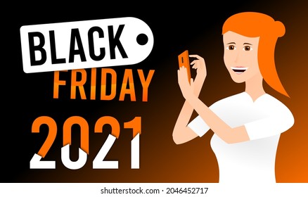 black friday vector, november sales promotion for online store with woman people