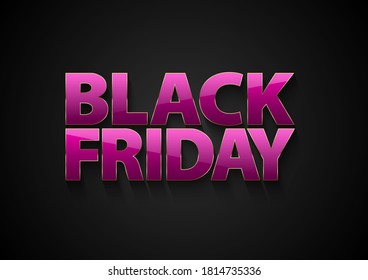Black Friday vector pink text on black background. Glass effect reflection on glossy pink letters. Glamorous colors for bright sale banner design
