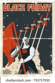 Black Friday Vector Poster. Stylized under the Old Soviet Propaganda
