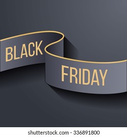 Black friday vector ribbons abstract flat gold banner and poster on background