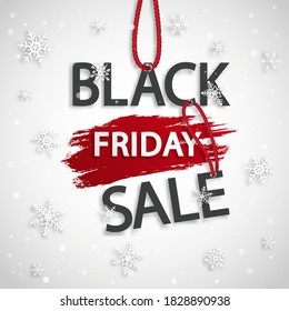 Black friday vector sale template. Grunge abstract red rough brush strokes.