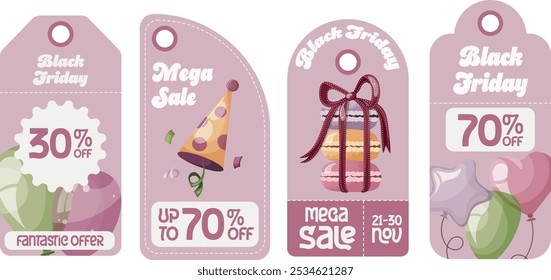 Black Friday. Vector set of realistic isolated blank price tag coupons for Black Friday sale for decoration and covering on the transparent background.