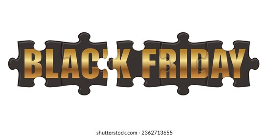 Black Friday Vector Sign Made Of Jig-Saw Puzzle Pieces Isolated On A White Background.  