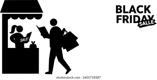 Black Friday Black Vector Silhouette on White Background | Shopping Sale Illustration | Discount and Promotion Icon | Minimalist and Editable Design