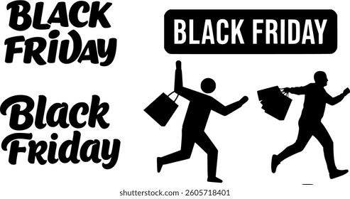 Black Friday Black Vector Silhouette on White Background | Shopping Sale Illustration | Discount and Promotion Icon | Minimalist and Editable Design