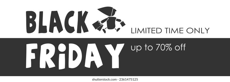 Black Friday. Vector symbol with running cartoon man.