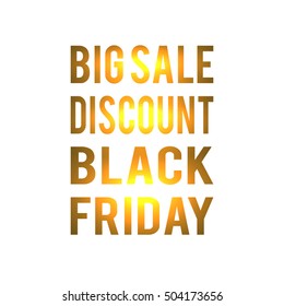 black Friday vector template, gold glowing letters on a white background, light effect