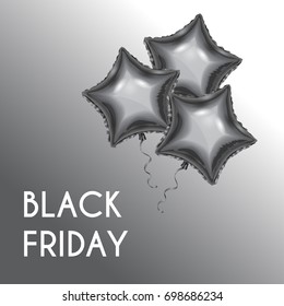 Black Friday vector template with text and bunch of Black Star shape balloons.