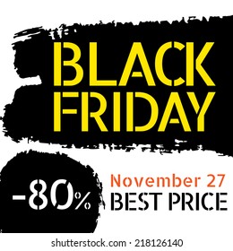 Black Friday vector Vintage grungy design poster template. Retro style Typography. Yellow and black. Trendy.