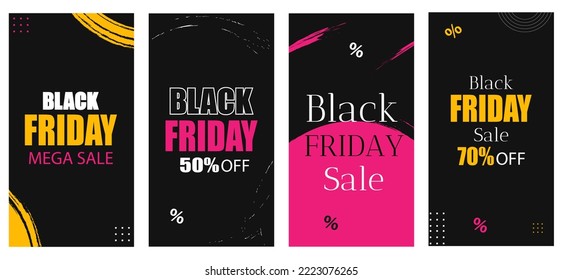 Banners verticales del Viernes Negro. Diseño de plantillas de banner para ventas del viernes negro para medios sociales y sitios web