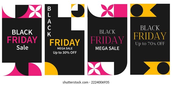 Black Friday vertical posters set. Black friday day sales poster template design for social media and website