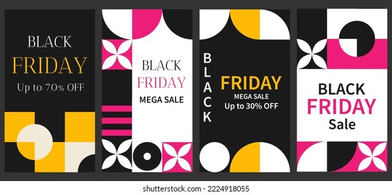 Black Friday vertical posters set. Black friday day sales poster template design for social media and website