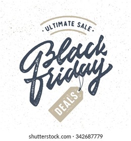 Black Friday. Vintage Promo badge sign label symbol. Vintage Brush Script Lettering.Great way to spread the word about your business,special offers,discounts,deals,bargain etc. Vector Illustration.