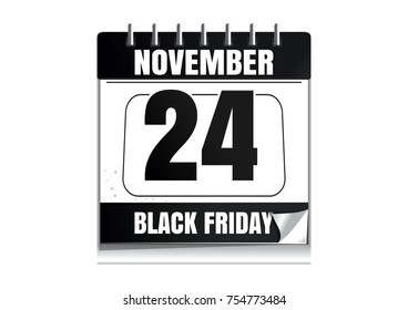Black Friday wall calendar 2017. 24 November. Big Sale. Vector illustration isolated on white background