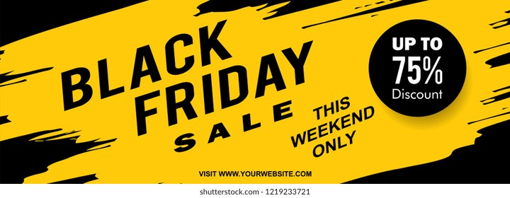 Black friday web banner design with yellow ink splash style vector.