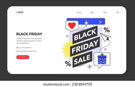 Black friday web banner or landing page. Shopping cart and bags with goods and presents. Offline and online shopping with a big discount and special offer. Promo advertising. Flat vector illustration