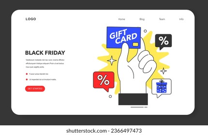 Black friday web banner or landing page. Shopping with a gift card. Offline and online shopping with a big discount and special offer. Promo advertising. Flat vector illustration