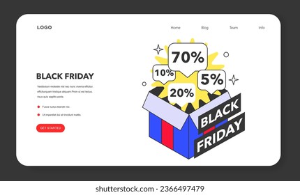 Black friday web banner or landing page. Shopping cart and bags with goods and presents. Offline and online shopping with a big discount and special offer. Promo advertising. Flat vector illustration