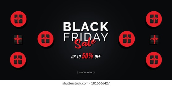 Black Friday web banner template design with gift concept