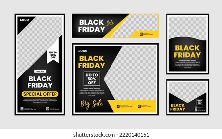 Black Friday web banner template with space of your image, Suitable For social media posts, web and internet, advertising banner. Black Friday holiday event.