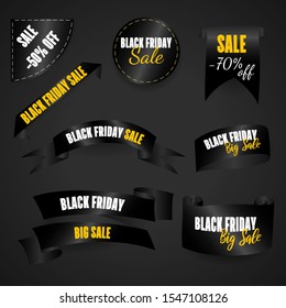 Black Friday. Web banners set, logo, emblem and label. Friday holiday sales on Friday. The scroll is black.