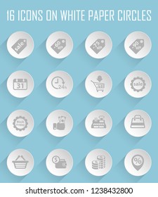 black friday web icons on white paper circles