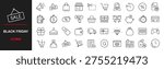 Black friday web icons set. Shopping - simple thin line icons collection. Containing promotions, coupon, discounts shopping, shopping cart and more. Simple web icons set