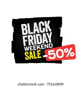 Black Friday Weekend Sale Sticker on Black Shape.