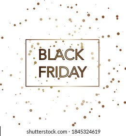 Black Friday. White background with gold letters. Banner for Black Friday sale. Social media illustration template for website and mobile site design, email and newsletter, marketing material