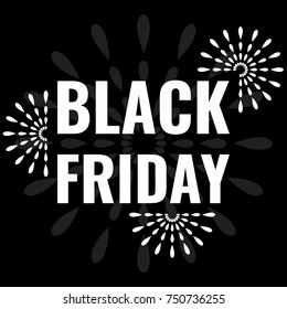 black friday, white text and fireworks on black background