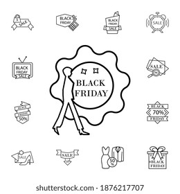 Black friday, woman silhouette, label flat vector icon in black friday pack