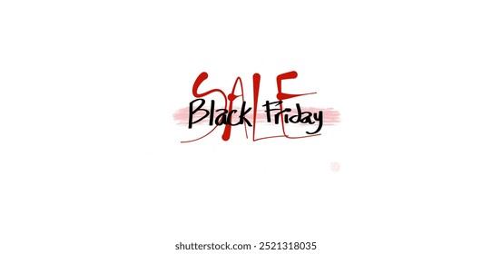 Black friday word in black and red on white background as PNG  with copy space 