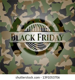 Black Friday written on a camo texture. Vector Illustration. Detailed.