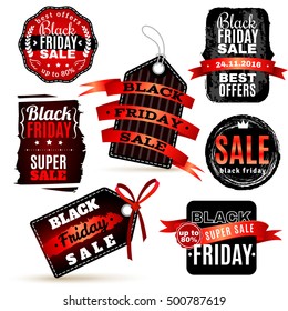 Black fridays labels set for special offers promotions discounts and advertisements isolated vector illustration 