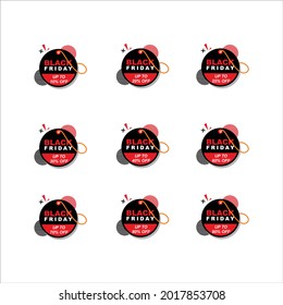 Black FridaySale tags set vector badges template, up to 10, 20, 90, 80, 30, 40, 50, 60, 70 percent off, vector illustracion