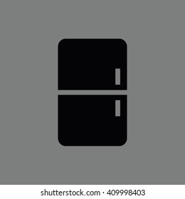 Black fridge icon vector illustration. Gray background