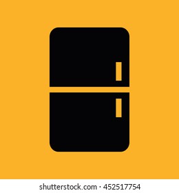 Black fridge icon vector. Yellow background