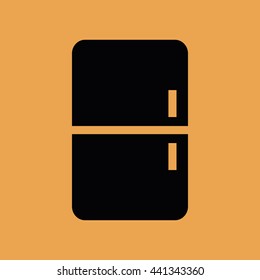 Black fridge vector icon illustration
