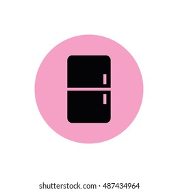 Black fridge vector icon. Pink button. Pink circle