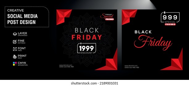 Black fridya social media post black and red